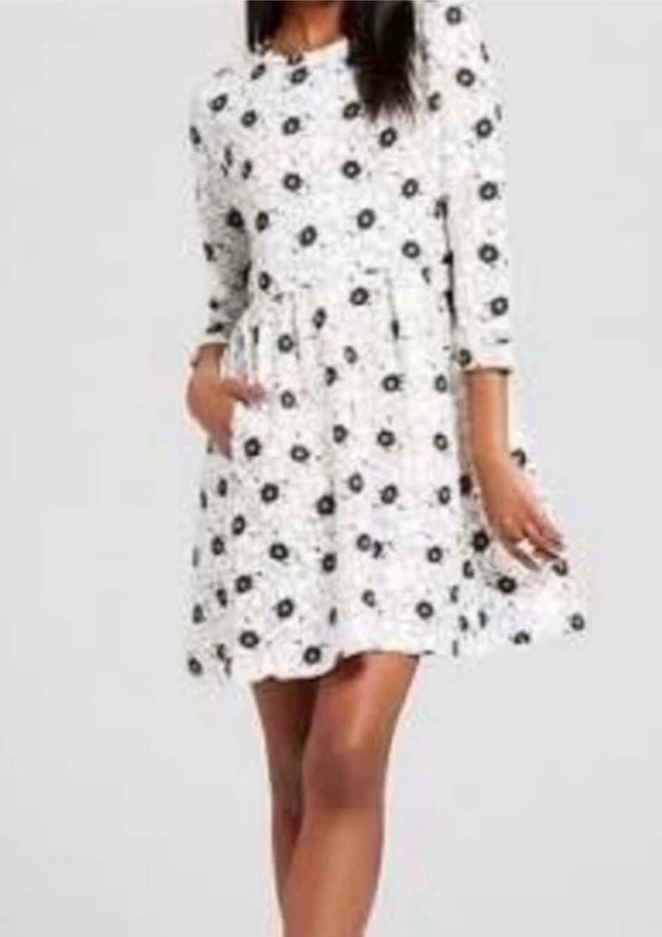 k. by kersh Black and White Floral Long Sleeve Midi Dress